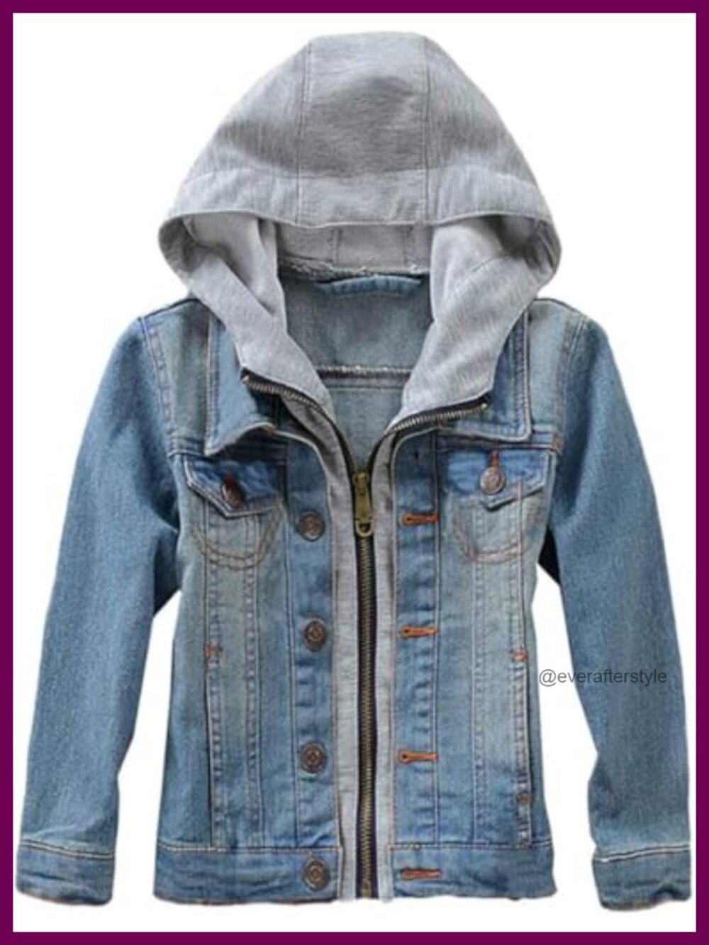 Kids Hooded Denim Jacket Button Down Zip Closure